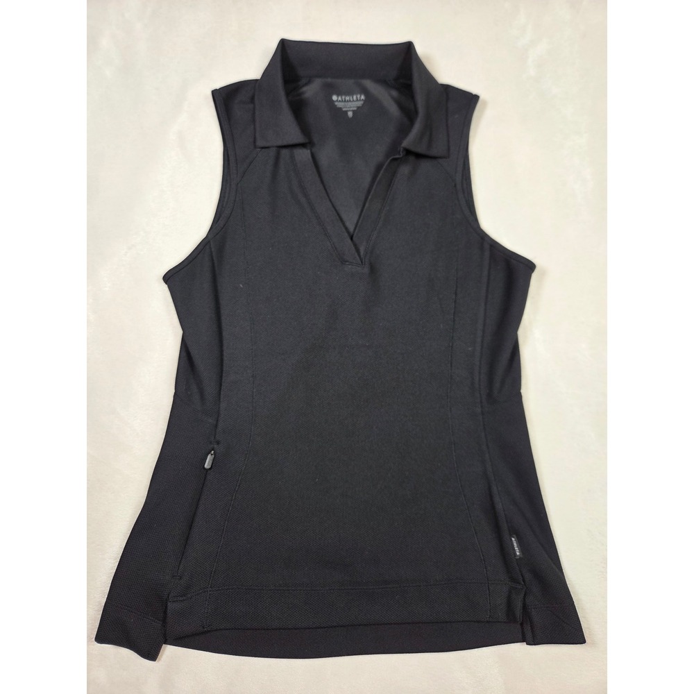 Athleta Everyday Polo Tank XS Black Preppy Golf Tennis Sleeveless Zip Pocket